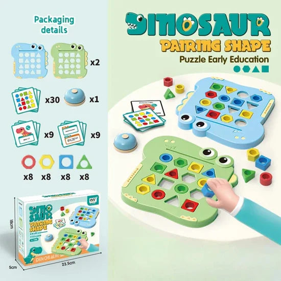 Dinosaur Pairing Shape Puzzle Game - 2 Game Boards with Bell