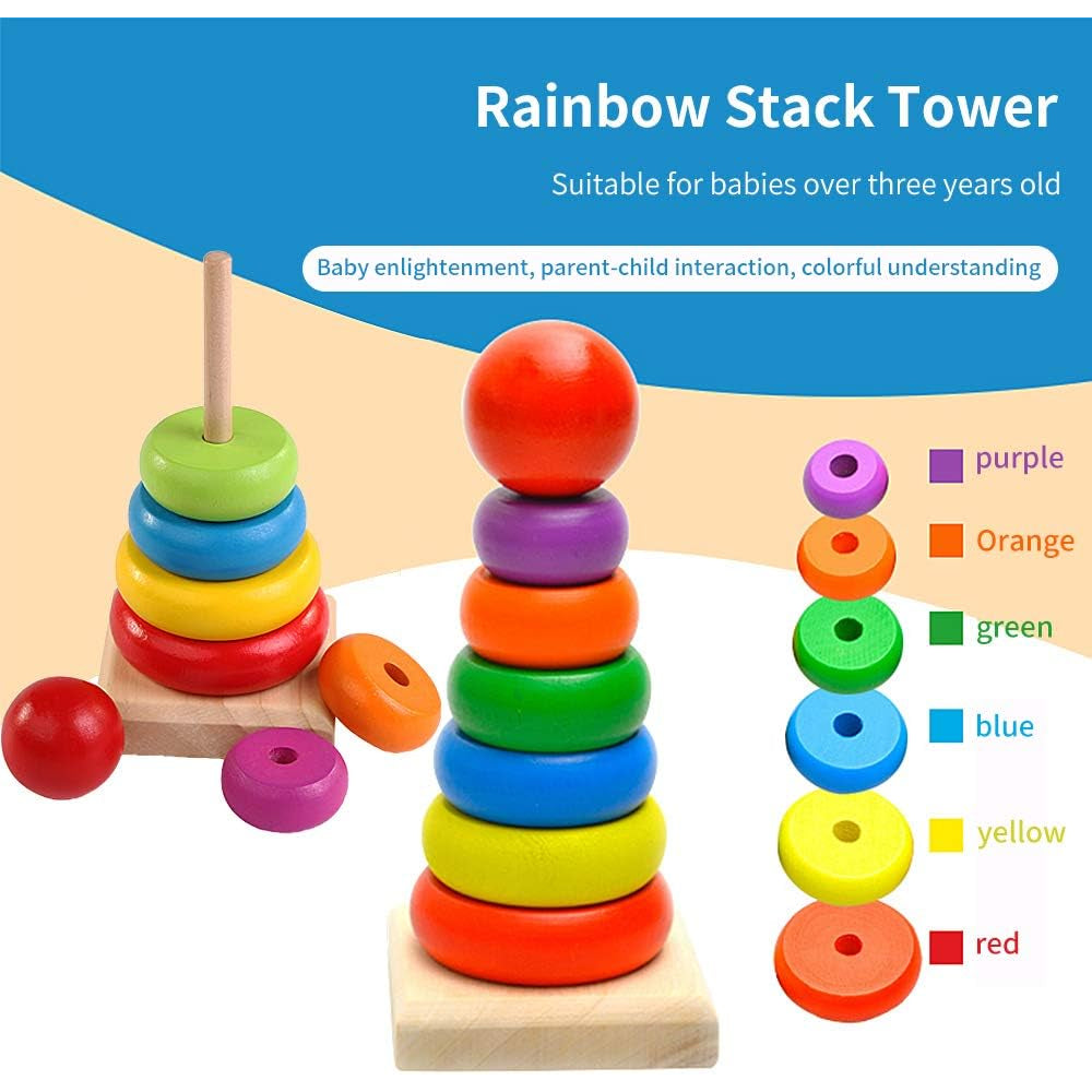 Wooden Rainbow Tower Toy: Perfect for Toddlers’ Creativity and Development