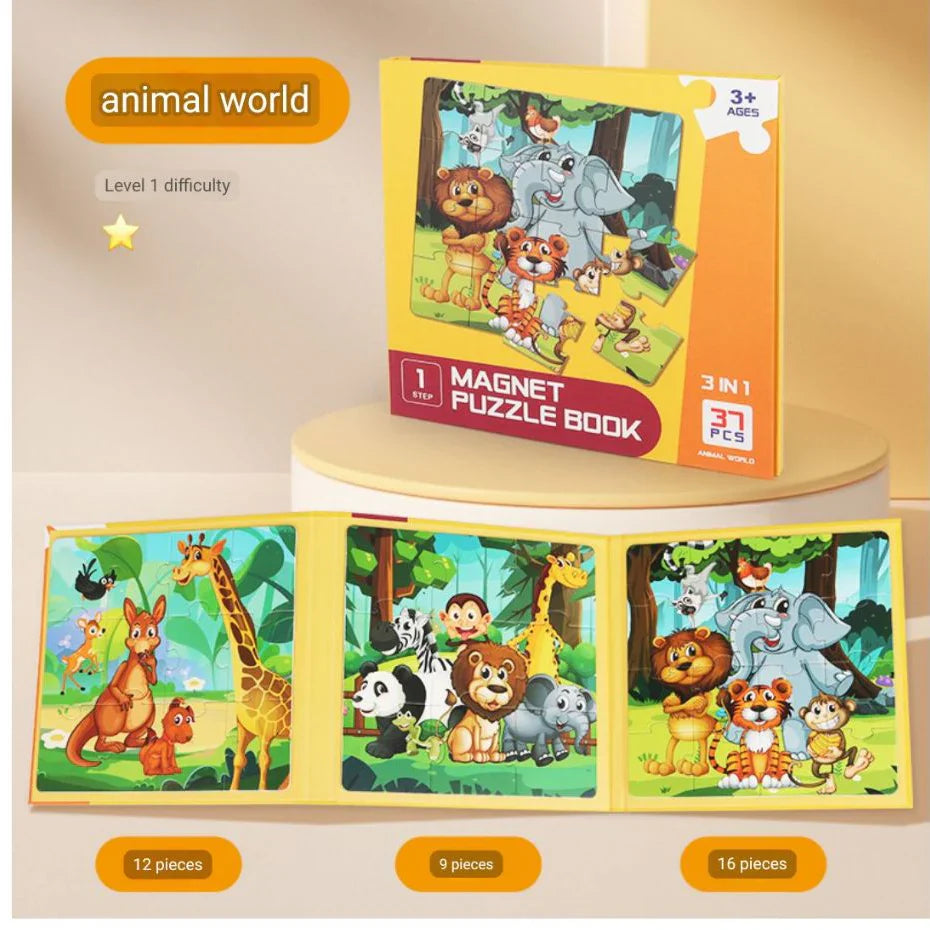 3-IN-1 Magnetic Puzzle Book - Level  1